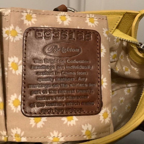 Brighton| Yellow Leather Handbag Embossed Flowers Tassels Casual Office Resort - Picture 2 of 15